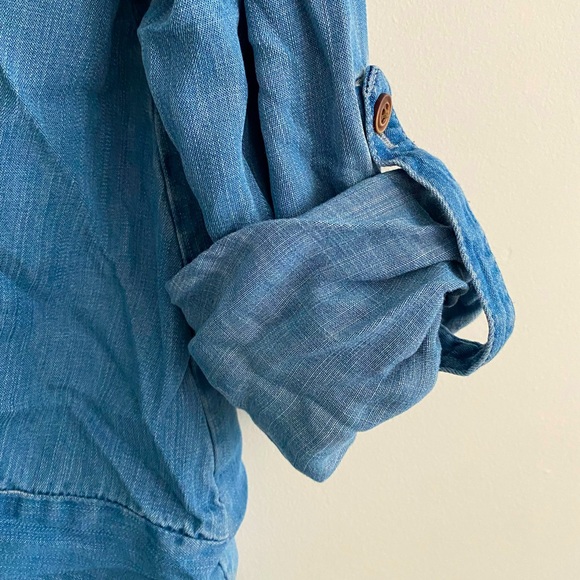 Denim Long Sleeve Top Roll Up Sleeves XS - Picture 4 of 6